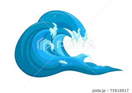 Tropical tsunami wave in cartoon style. Ocean surfing wave forming a barrel. Vector illustration Tropical tsunami wave in cartoon style. Ocean surfing wave forming a barrel. Vector illustration 75619917