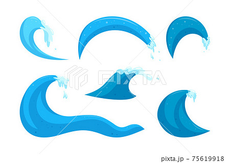 Ocean wave elements. Surfing water set with waves and splashes. Cartoon vector illustration Ocean wave elements. Surfing water set with waves and splashes. Cartoon vector illustration 75619918
