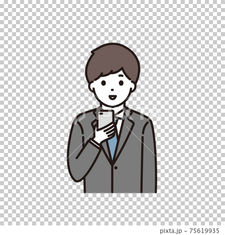 A young man in a suit operating a smartphone A young man in a suit operating a smartphone 75619935