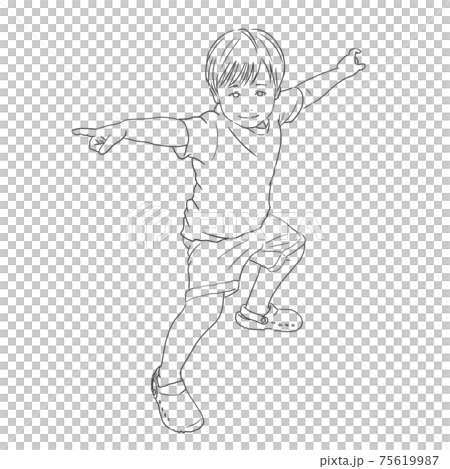 かっこいいポーズを決める子どもの線画 75619987