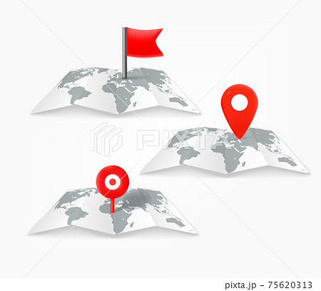Folded maps with color point markers vector set isolated on white 75620313