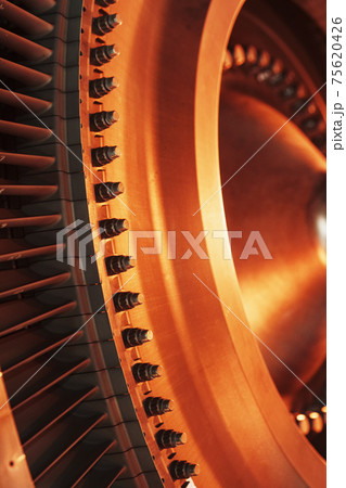 Turbine generator rotor with blades and discs, interior view. Turbine generator rotor with blades and discs, interior view. 75620426