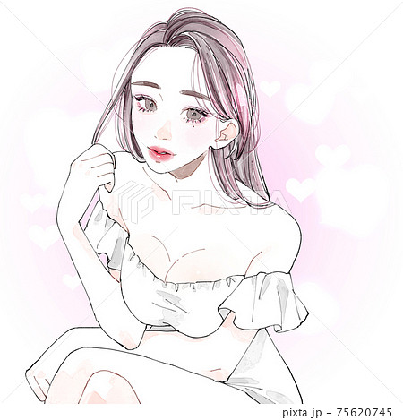 胸が大きい女性 背景付き のイラスト素材