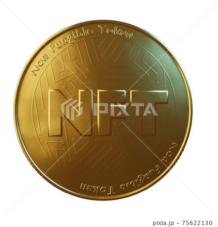 Nft - non fungible token concept. 3d render - Large coin with inscription NFT Nft - non fungible token concept. 3d render - Large coin with inscription NFT 75622130