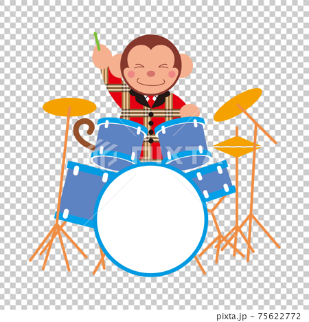 ドラムを演奏するお猿さんのイラスト素材
