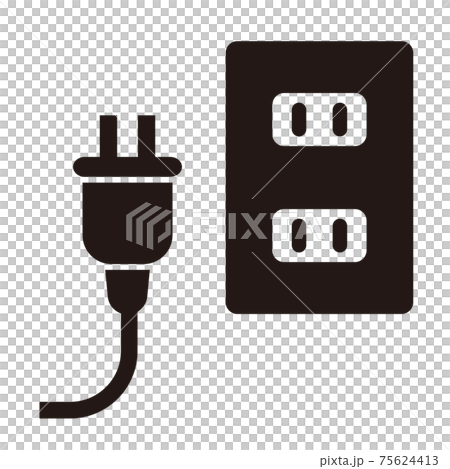 シンプルなプラグとコンセントのアイコン 白黒のイラスト素材