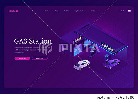 Gas station isometric landing page, cars refueling 75624680
