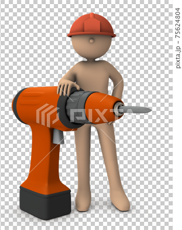 Exaggerated large electric screwdriver. A reliable engineer. White background. 3D rendering. 75624804