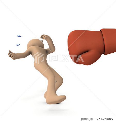 誇張された大きなパンチ。ノックアウトされる敗者。白バック。3Dレンダリング。 75624805