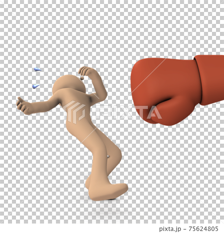 誇張された大きなパンチ。ノックアウトされる敗者。白バック。3Dレンダリング。 75624805