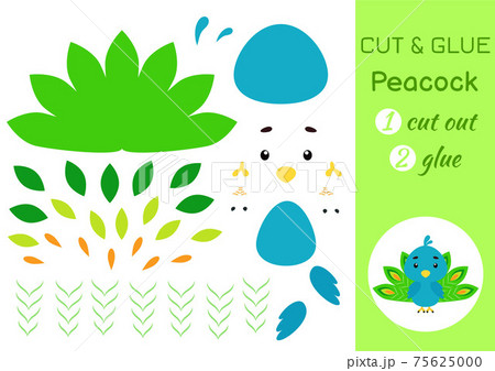Cut and glue paper little peacock. Kids crafts activity page. Educational game for preschool children. DIY worksheet. Kids art game and activities jigsaw. Vector stock illustration. 75625000