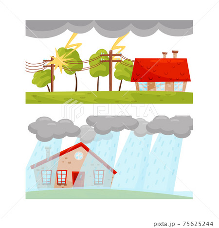 Destructive Weather Condition and Natural Cataclysm with Thunderstorm and Hailstorm Vector Set Destructive Weather Condition and Natural Cataclysm with Thunderstorm and Hailstorm Vector Set 75625244