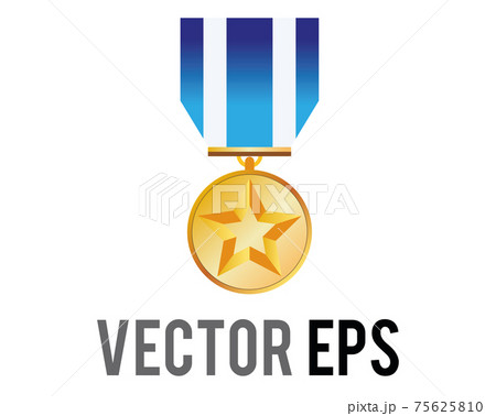 vector first place gold sports medal icon with star, blue, white, red ribbon 75625810