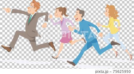 跑與微笑的一個小組商人。.團隊合作走向成功。 跑與微笑的一個小組商人。.團隊合作走向成功。 75625950