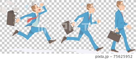 ビジネスマンが歩く 走る 書類を撒き散らして焦ってダッシュする 男性 横向き 全身 のイラスト素材