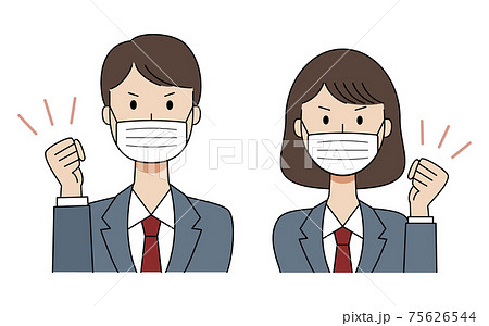 マスクをした学生服の男女のベクターイラスト 75626544
