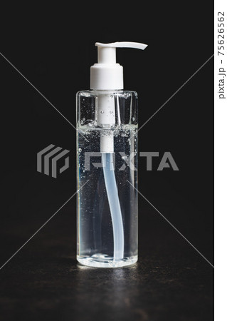 Coronavirus prevention hand sanitizer gel in bottle. Hand disinfectant gel in pump bottle. 75626562