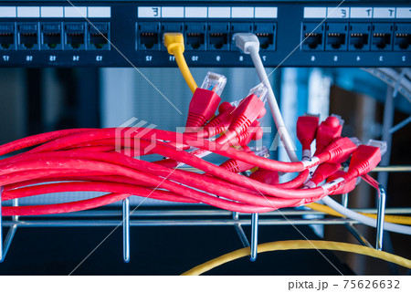 red ethernet cables connected to switch 75626632