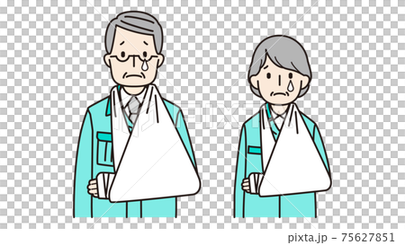 作業服を着た、怪我をしているシニアの男女 75627851