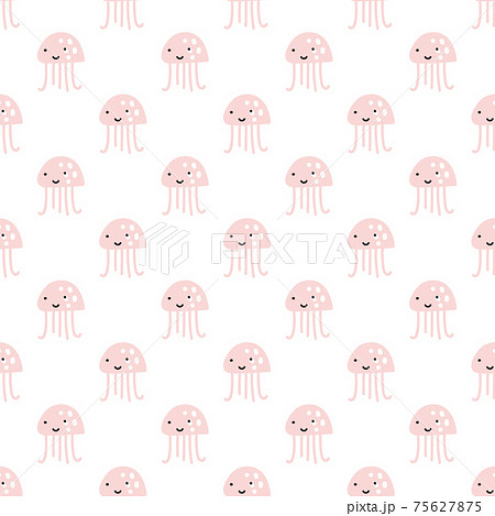 Pink octopus on white pattern background. Cute octopus seamless pattern. Marine life and animals concept. Sea monster, underwater predator 75627875