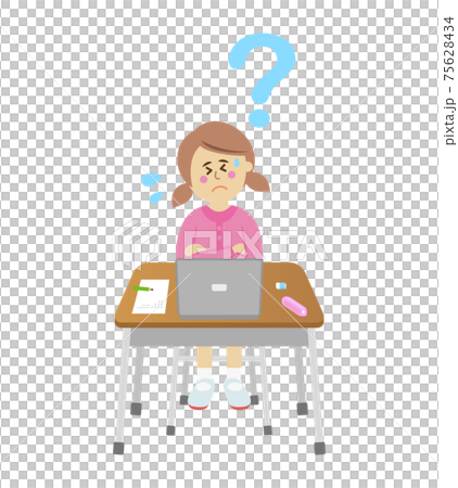 Illustration image of elementary school students who are in trouble because they do not understand the computer 75628434