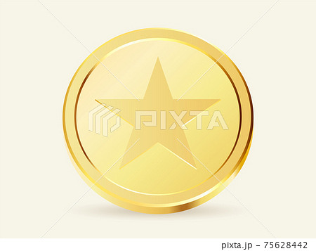 Gold coins with star sign. Golden ribbon or prize. Gold coins with star sign. Golden ribbon or prize. 75628442