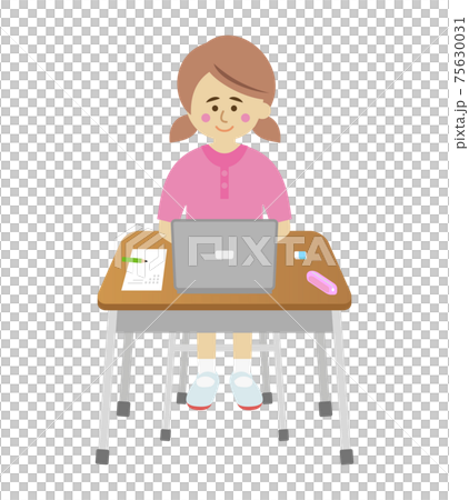 Illustration image of an elementary school student studying a computer Illustration image of an elementary school student studying a computer 75630031