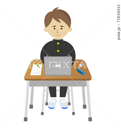パソコンの勉強をする学生のイラストイメージのイラスト素材