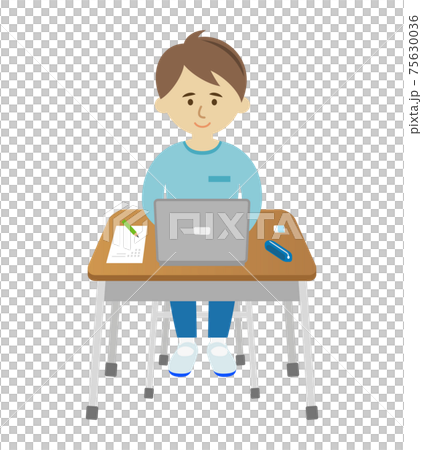 Illustration image of an elementary school student studying a computer Illustration image of an elementary school student studying a computer 75630036