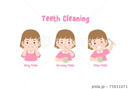 3 steps a girl cleaning his teeth with toothbrush by brushing teeth. illustration vector on white background. 3 steps a girl cleaning his teeth with toothbrush by brushing teeth. illustration vector on white background. 75631071