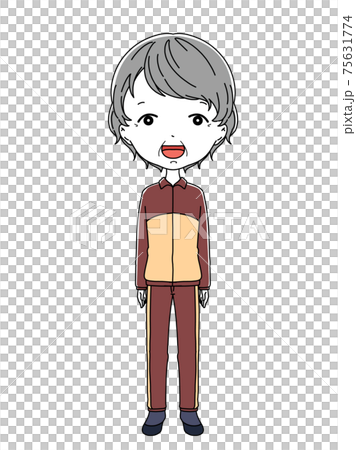 ジャージ姿のおばあちゃんの全身のイラスト ジャージ姿のおばあちゃんの全身のイラスト 75631774