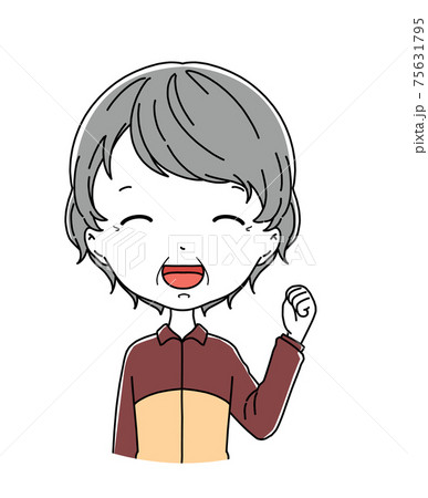 ガッツポーズをしているジャージ姿のおばあちゃんの上半身のイラストのイラスト素材