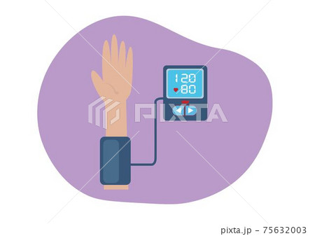 Man measuring patient blood pressure. Checking arterial blood pressure digital device tonometer. Healthcare concept. Flat style cartoon illustration vector. Man measuring patient blood pressure. Checking arterial blood pressure digital device tonometer. Healthcare concept. Flat style cartoon illustration vector. 75632003