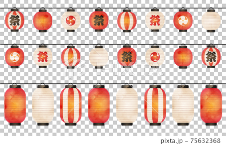 夏の祭り提灯が並んだ水彩風ベクターイラスト 夏の祭り提灯が並んだ水彩風ベクターイラスト 75632368