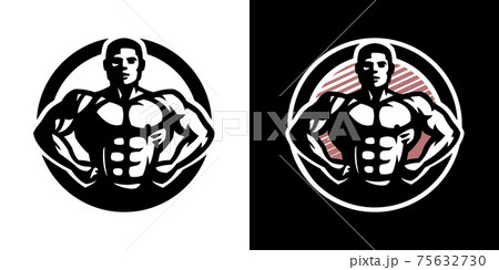 Posing athlete. Bodybuilding and fitness logo, on a light and dark background. Vector illustration. 75632730