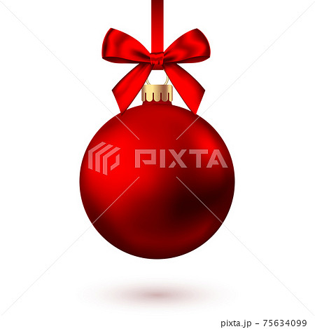 Realistic  red   Christmas  ball  with bow and ribbon. 75634099