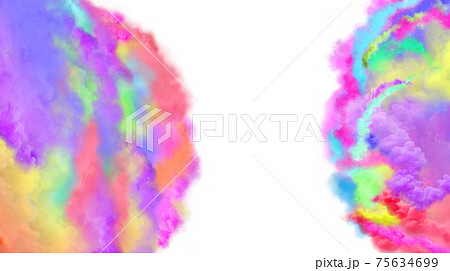 Colorful smoke cloud from a smoke bomb isolated on white. Multicolor smoke in the sky background. 75634699
