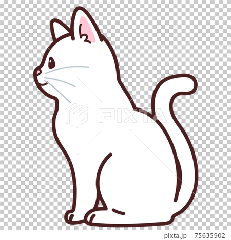 横を向いて座るシンプルで可愛い白猫のイラスト　主線あり 75635902