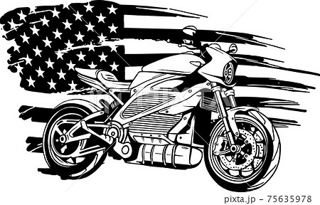draw in black and white of american flag with bike vector illustration design 75635978