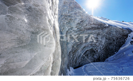 High ice wall in mountains. Bogdanovich Glacier 75636726