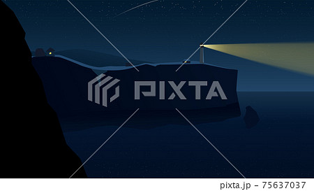 lighthouse with light beam at dark night 75637037