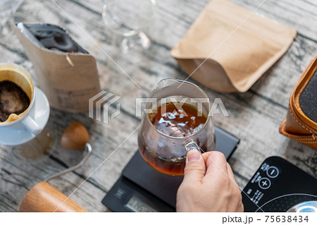 珈琲 ペーパードリップ抽出 ドリップサーバー 攪拌 かき混ぜる コーヒー色 ライトアップ 珈琲 ペーパードリップ抽出 ドリップサーバー 攪拌 かき混ぜる コーヒー色 ライトアップ 75638434