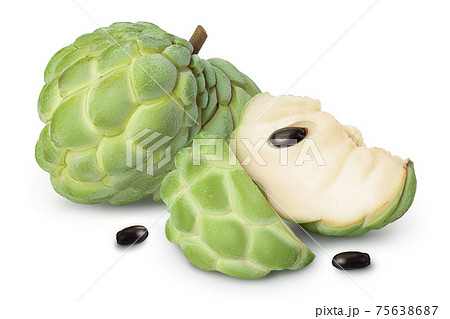 Sugar apple or custard apple isolated on white background with clipping path and full depth of field. Exotic tropical Thai annona or cherimoya fruit Sugar apple or custard apple isolated on white background with clipping path and full depth of field. Exotic tropical Thai annona or cherimoya fruit 75638687