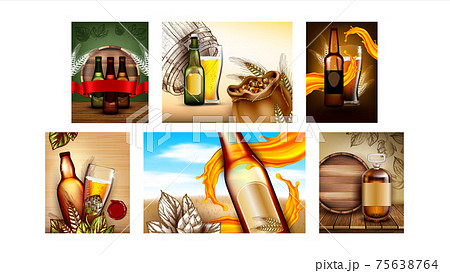 Beer Alcoholic Drink Promo Posters Set Vector 75638764