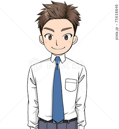 笑顔で正面を見るワイシャツにネクタイをした男性のイラスト素材