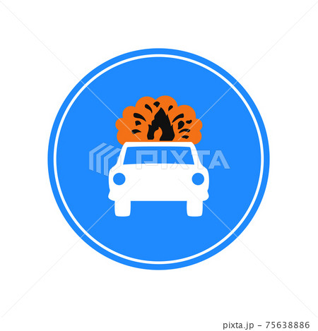 Rounded traffic signal in blue and white, isolated on white background. Compulsory road for vehicles transporting explosive or flammable goods 75638886