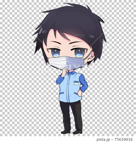 Illustration material: Male convenience store clerk wearing a mask 75639016