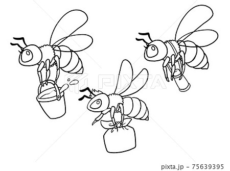 お弁当と蜂蜜を運ぶを運ぶミツバチ達の線画 のイラスト素材 お弁当と蜂蜜を運ぶを運ぶミツバチ達の線画 のイラスト素材