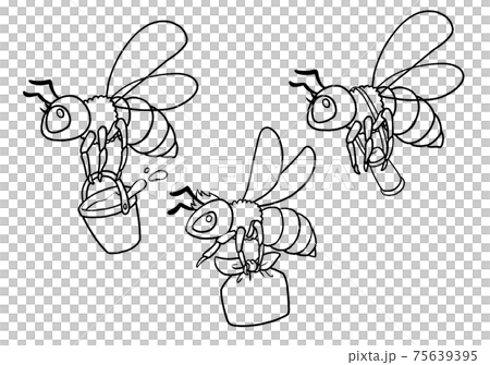 お弁当と蜂蜜を運ぶを運ぶミツバチ達の線画 のイラスト素材 お弁当と蜂蜜を運ぶを運ぶミツバチ達の線画 のイラスト素材