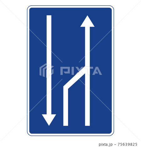 Rectangular traffic signal in blue and white, isolated on white background. End of lane for traffic 75639825